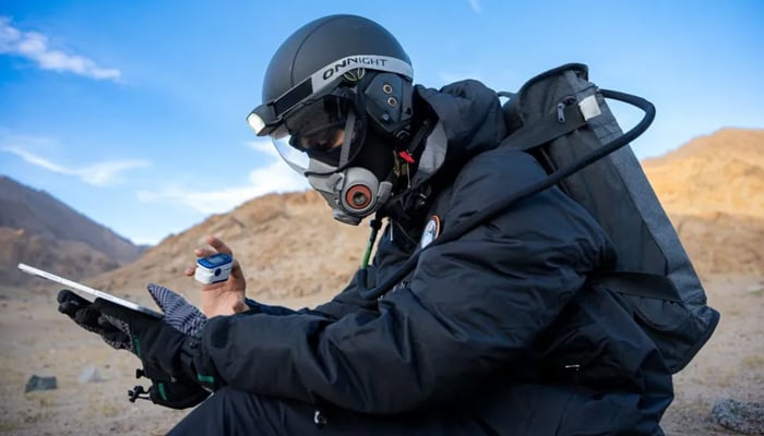 An AAKA team member checking the oximeter as part of the ongoing investigation in Ladakh. — AAKA Space Study/Archive