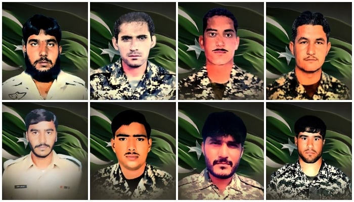 (From top left to bottom right) This collage shows martyred soldiers including Havildar Tahir Mehmood, Lance Naik Muhammad Ishaq, Lance Naik Hamid Ali Shaheed, Lance Naik Mosawir Shaheen, Havildar Umer Hayat, Lance Naik Sher Muhammad, Havildar Muhammad Hayat and Lance Naik Liaqat. Ali. — ISPR/Archive