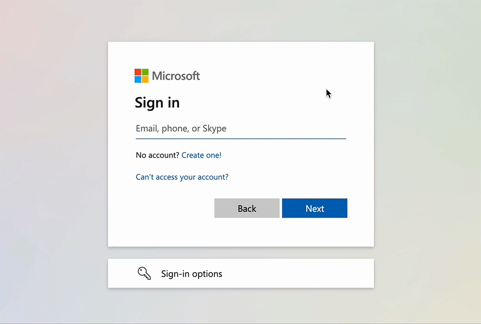 The login experience without Microsoft password