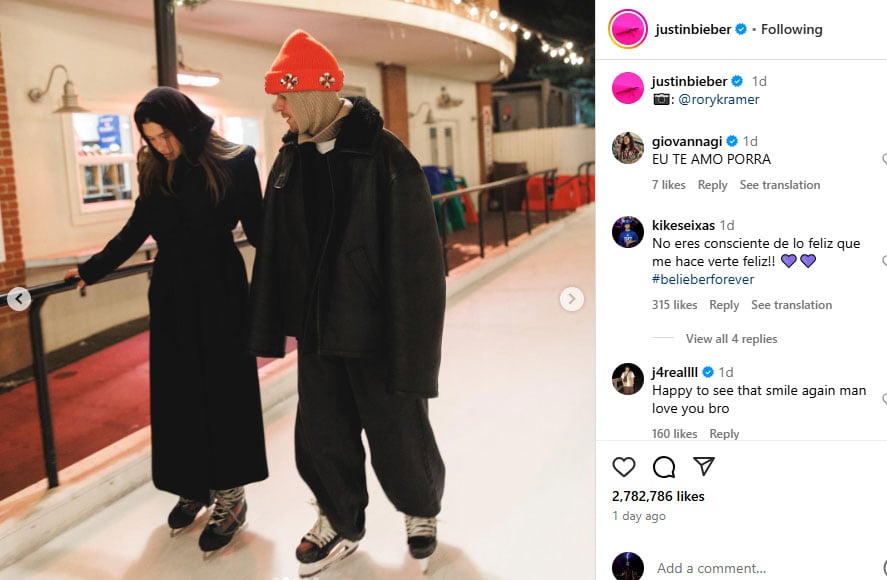 Justin Bieber and Hailey Bieber enjoy an ice skating date