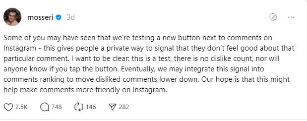 Instagram proof of a new function to make more friendly comments