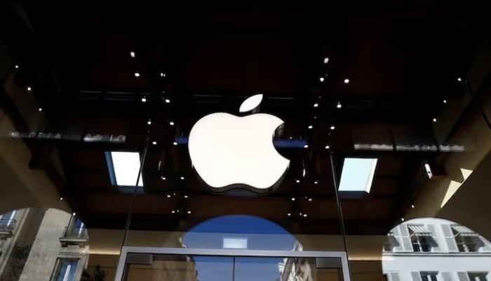 An Apple logo is shown in an Apple Store in Paris, France, on September 17, 2021. - Reuters