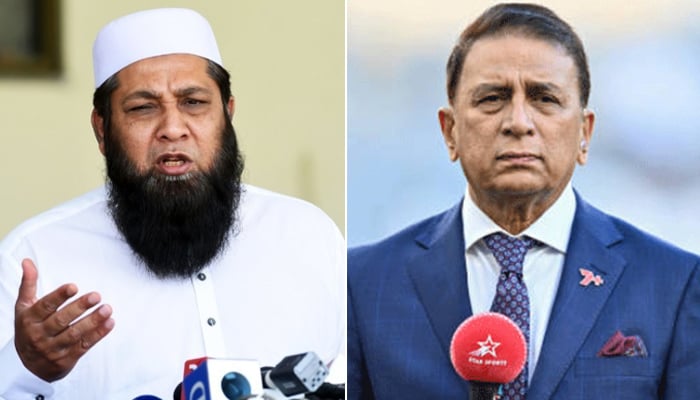 A combination of the former captain and selector chief of the Pakistan Cricket team, Inzamam-Ul-Haq, speaking at a press conference (L) and former Indian Cricket player Sunil Gavaskar during a match. - AFP/file