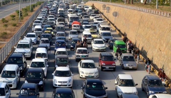 A view of the traffic jam at 9th Avenue Road in Islamabad. - INP/ File