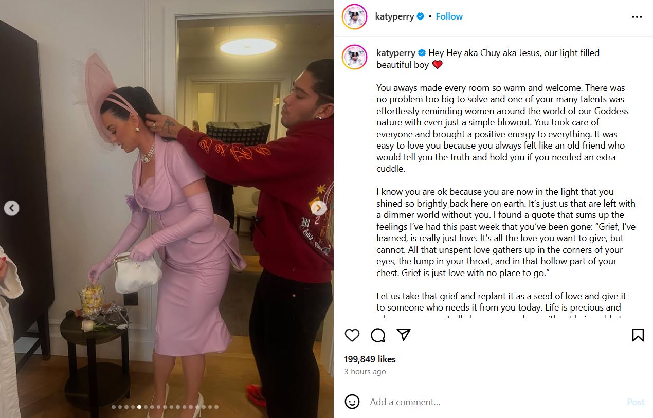 Katy Perry pays tribute to the sincere to the stylist Jesús Guerrero