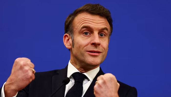 The French president, Emmanuel Macron, speaks during a joint press release with Portuguese Prime Minister Luis Montenegro (not in the photo), in the City Council of Porto, in Porto, Portugal, February 28, 2025. - Reuters.