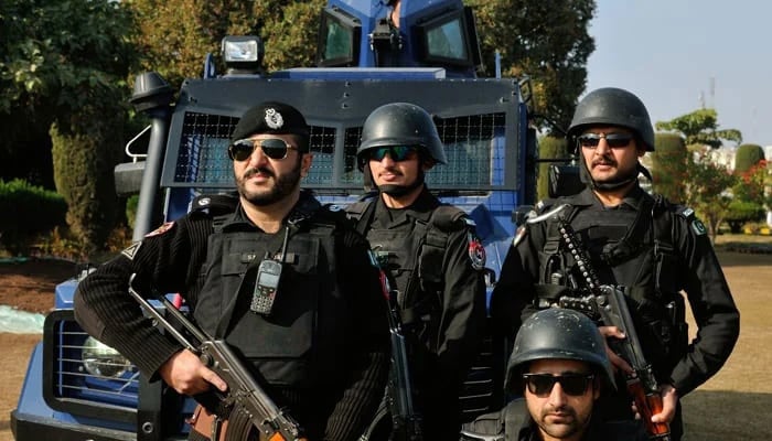 Police personnel are guard in this photo without date. - KP Police website