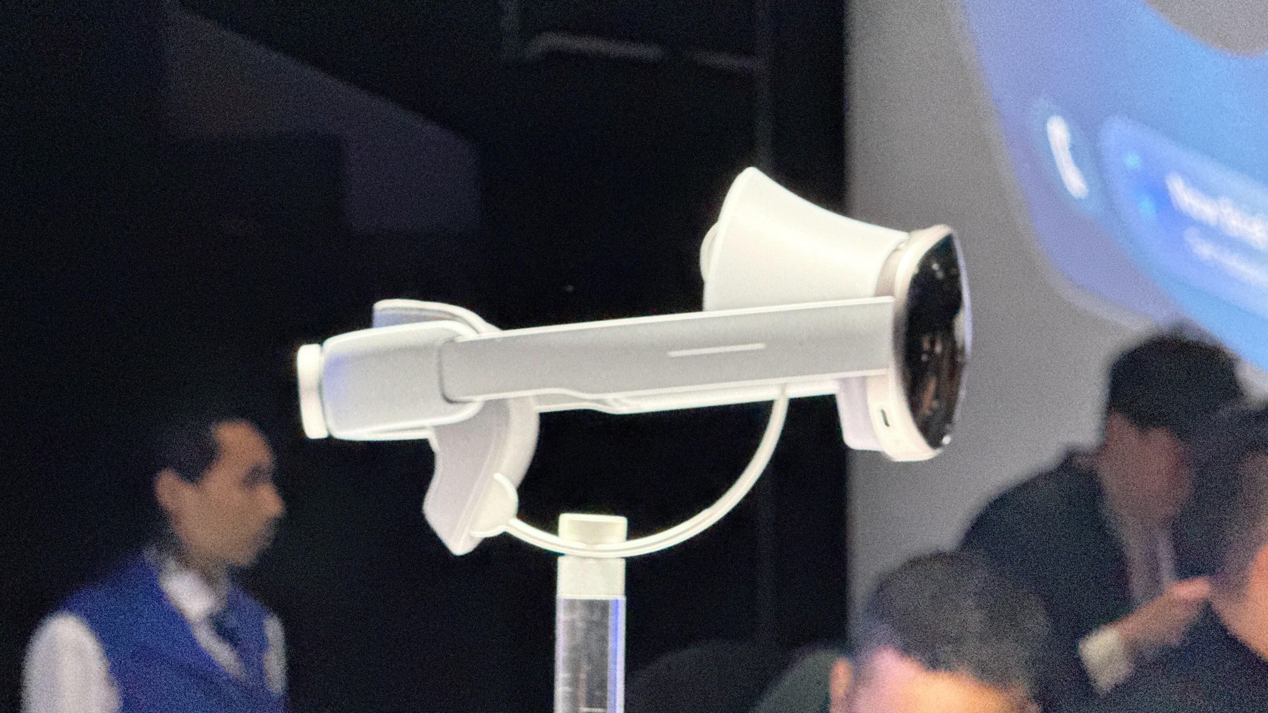 Project Moohan prototype on Samsung Galaxy Unpacked, a headset with XR glasses on display in an exhibition area