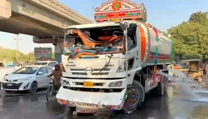 View of the accident site after a traffic accident in Karachi on March 24, 2025. - PPI