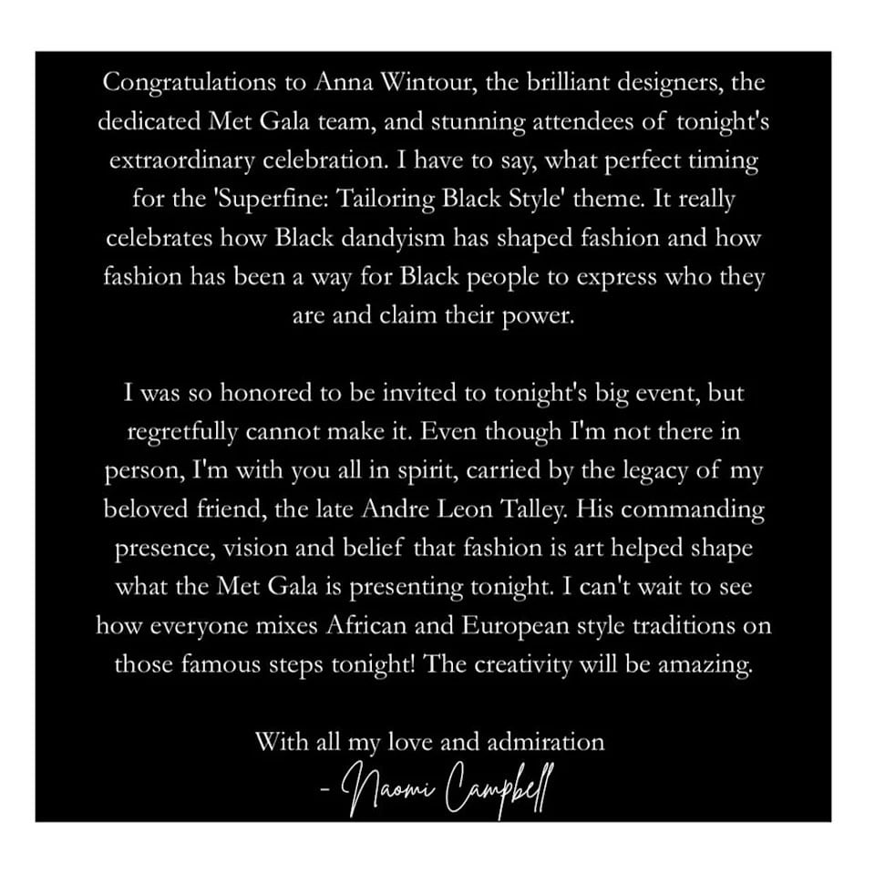 Naomi Campbell breaks silence in the prohibition of Met gala