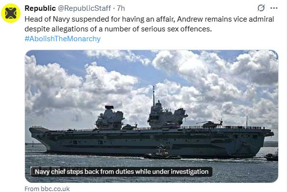 Prince Andrews is under scrutiny after the head of the Navy was eliminated