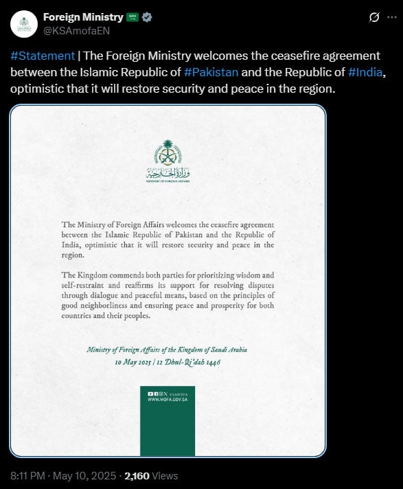 World leaders welcome Pakistan-India Penfire