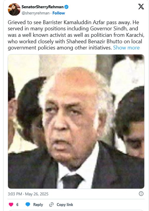 The former governor of Sindh Kamal Azfar passes to 95