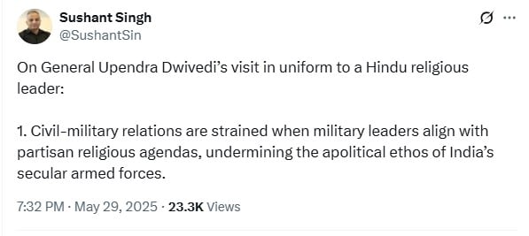 Behavior of the heads of the Indian Army questioned after the visit to Ashram in uniform