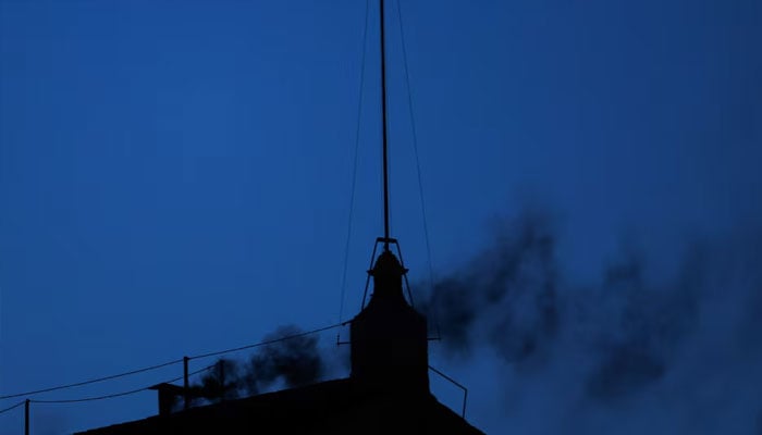 The black smoke rises from the fireplace in the Sistine Chapel, indicating that a decision has not been made to choose a new Pope, in the Vatican, on May 7, 2025. - Reuters
