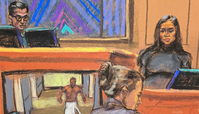 Sketch from the Casandra Ventura Court Chamber making an alarming claim on the threats of Sean Diddy Combs/ Reuters/ Jane Rosenberg
