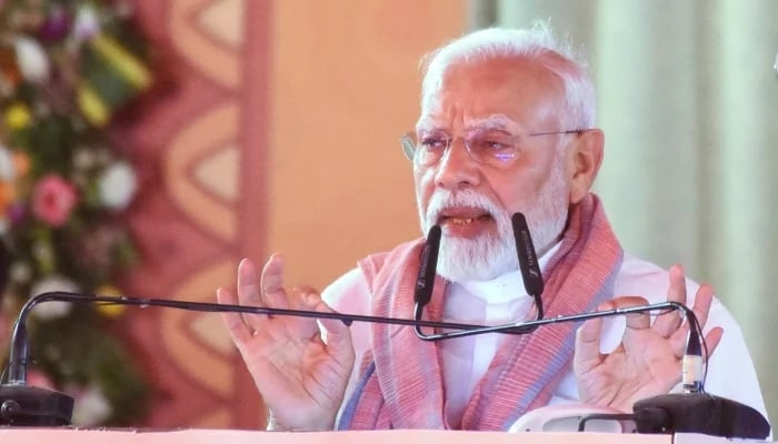 The Indian Prime Minister, Narendra Modi, is aimed at a demonstration in Madhubani in the eastern state of Bihar, India, April 24, 2025. - Reuters