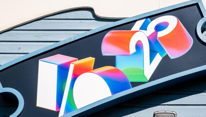 The logo for the annual Google developer conference in Mountain View, California, on May 20, 2025. - AFP