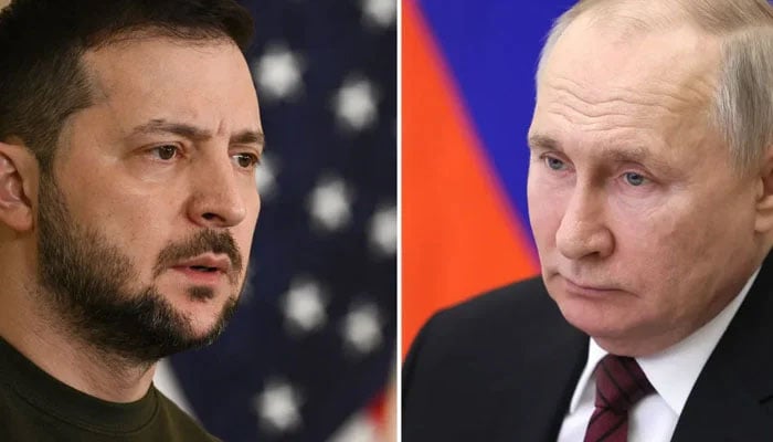 The president of Ukranes, Volodymyr Zelensky (left) and Russian President Vladimir Putin. - AFP/file