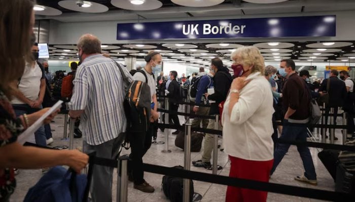 The passenger tail that arrive at the border control of the United Kingdom at Terminal 5 at Heathrow Airport in London, Great Britain, on June 29, 2021. - Reuters