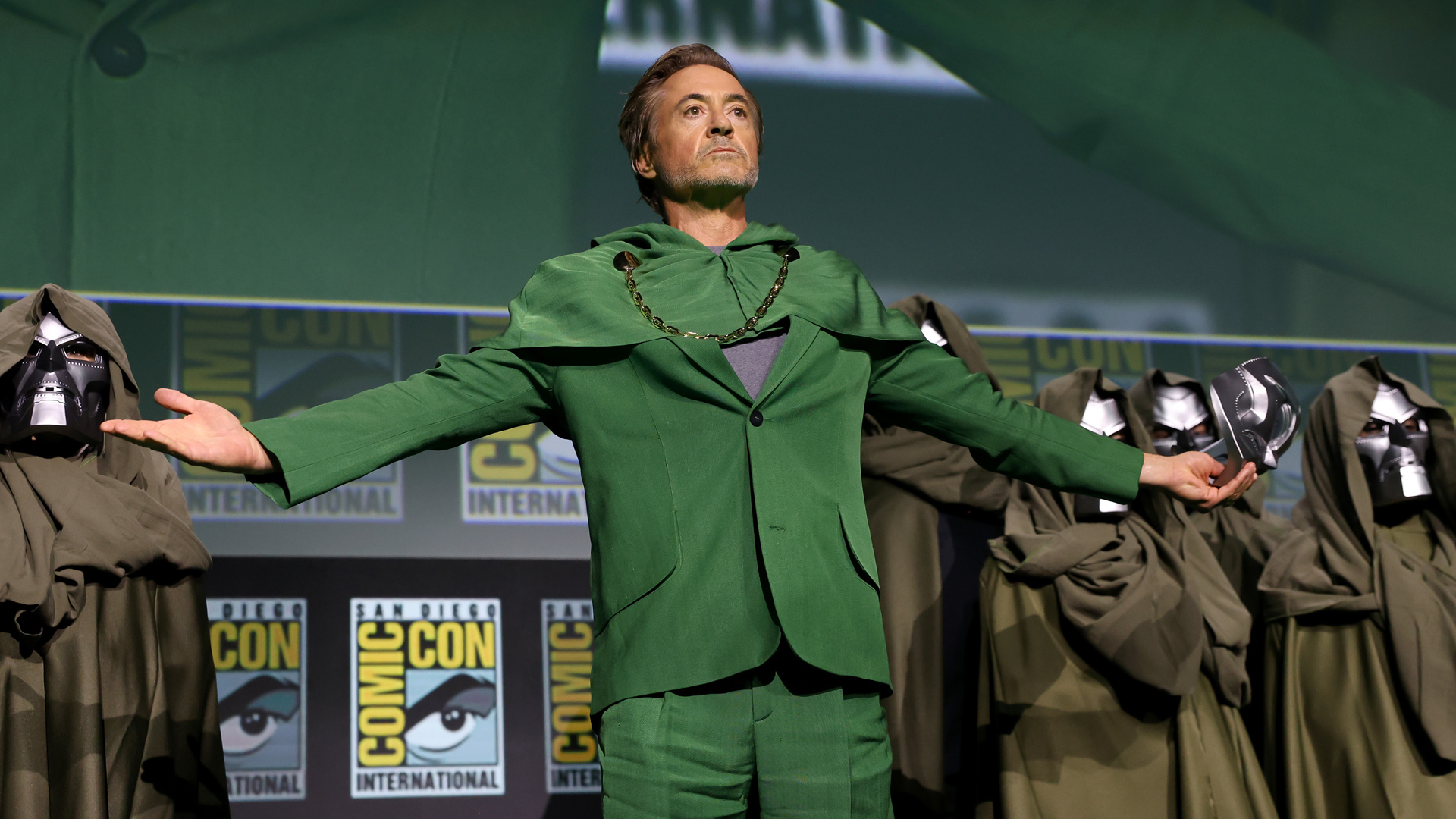 Robert Downey JR is revealed as Dr. Doom for a enchanted crowd in San Diego Comic-Con 2024