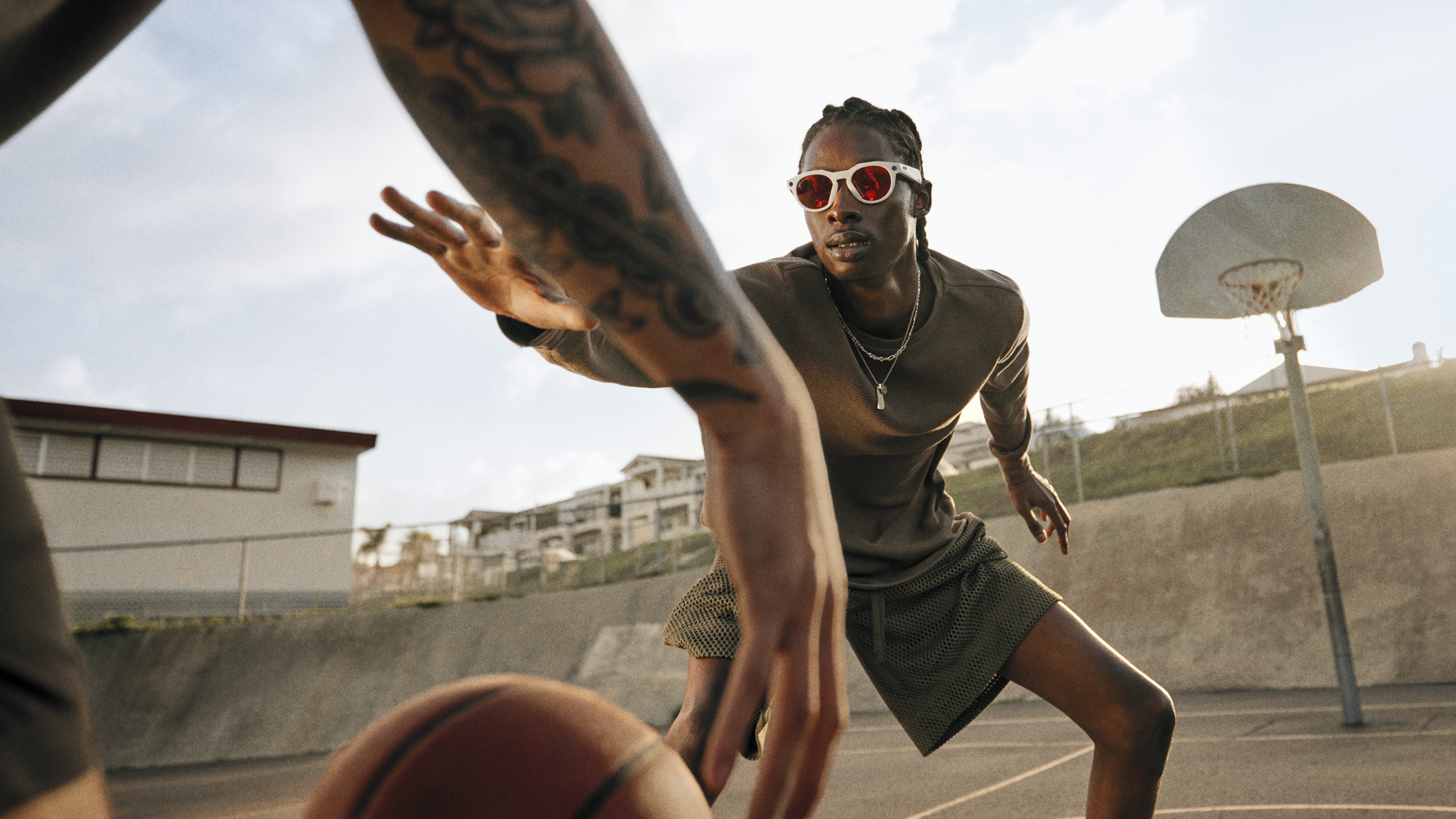 Oakley Meta HSTN smart glasses used by a basketball player