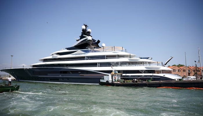 The Super Yacht Kismet is seen in La Laguna before the expected wedding of the founder of Amazon Jeff Bezos and Lauren Sánchez, in Venice, Italy, June 24, 2025. - Reuters