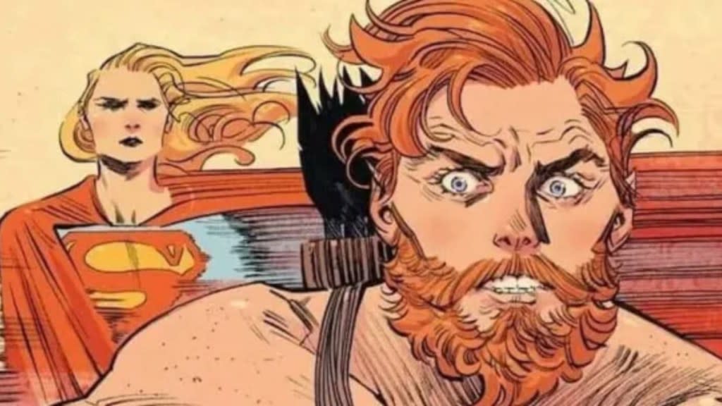 A DC Comics panel that shows Kara Zor-El Movio quickly behind Krem in Supergirl: Woman of Tomorrow