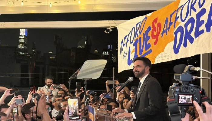 Zohran Mamdani addresses his followers.
