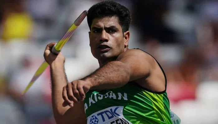 Arshad Nadeem in Action during the World Athletics Championship at the National Athletics Center, Budapest, Hungary on August 25, 2023. - Reuters