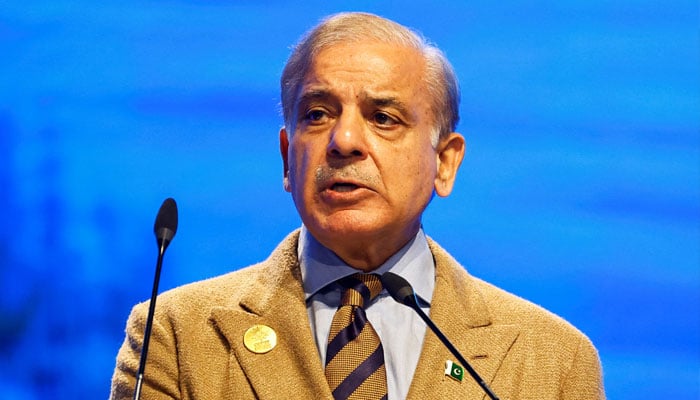 Prime Minister Shehbaz Sharif speaks during the Copyparia Climate Summit in Egypt Red Sea of Sharm el-Sheikh, Egypt November 8, 2022.-Reuters