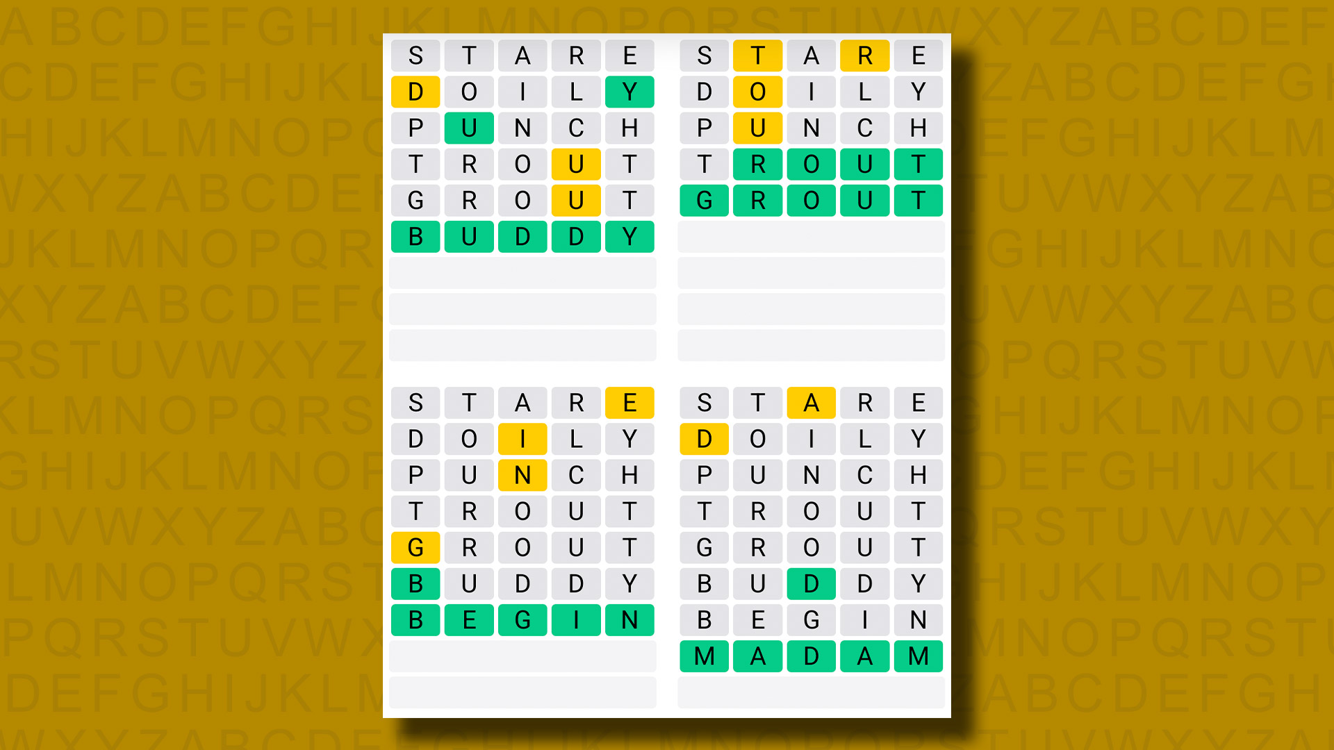 Quordle Answers for the 1244 game on a yellow background