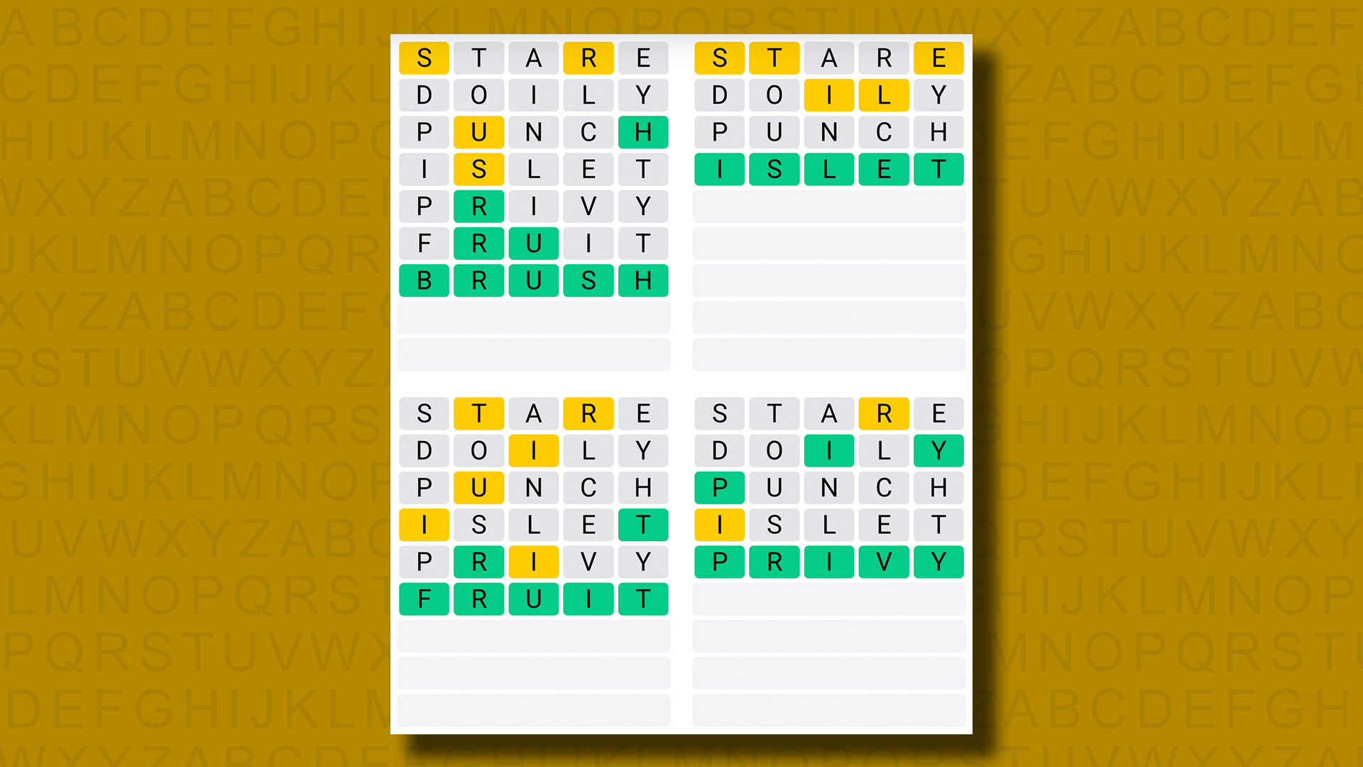 Quordle Answers for the 1242 game on a yellow background