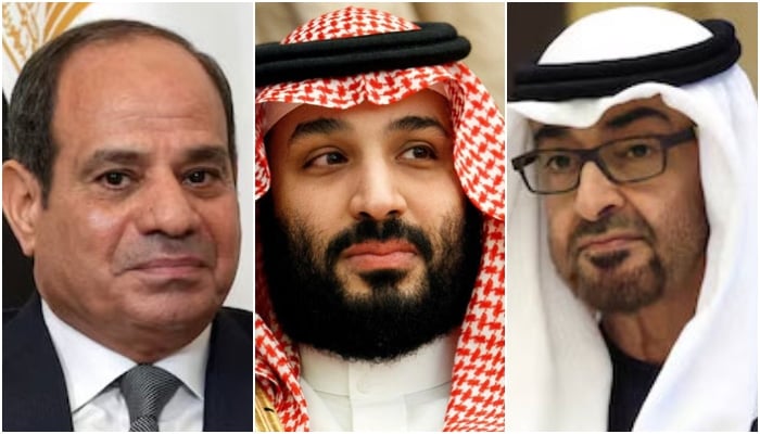 (From left to right) This image collage shows the Egyptian president Abdel Fattah al-Sisi, Saudi Arabias Prince Mohammed Bin Salman and president of the United Arab Emirates Sheikh Mohamed Bin Zayed Al Nahyan. - Reuters