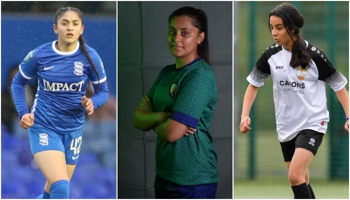 This combination of images shows (from the left) the British-Pakistani midfielder Layla Banaras, the Defensores based in England Marsha Malik and Azwa Chaudhry. - Reporter