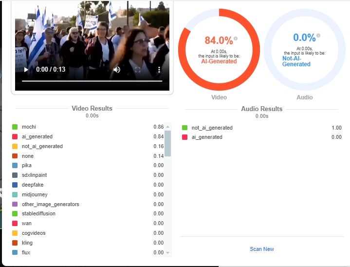 The hive moderation found that the video was probably generated using AI tools.