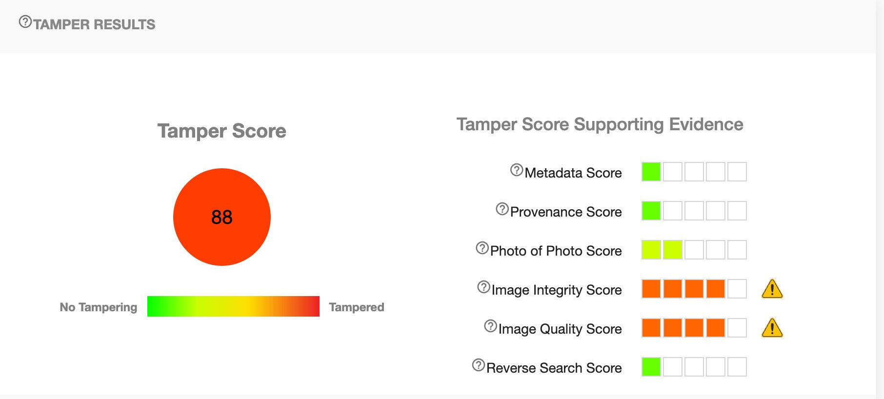 Atstiv gave the screen catches taken from the video a tamper score of 88.
