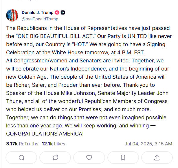 Trump will sign mass tax cuts, debt reinforcement bill on Friday after the victory of the narrow house