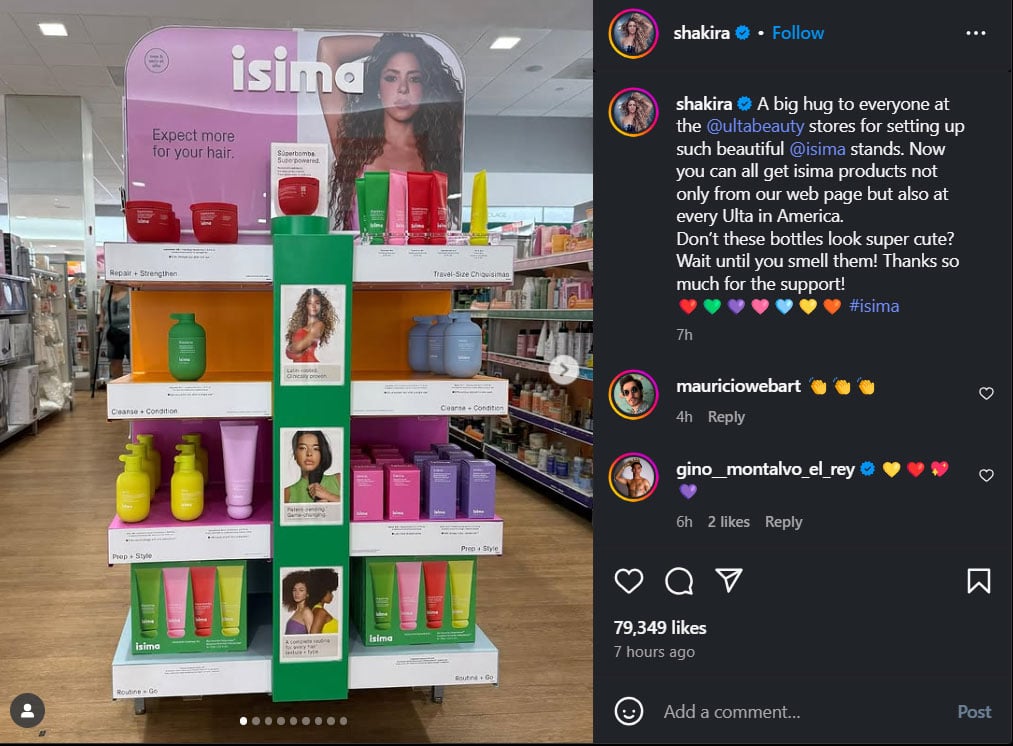 Shakira gets excited about her hair brand on the Internet