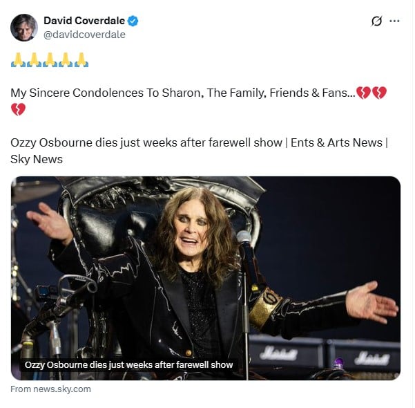 Stars cried the loss of Ozzy Osbourne with sincere tributes