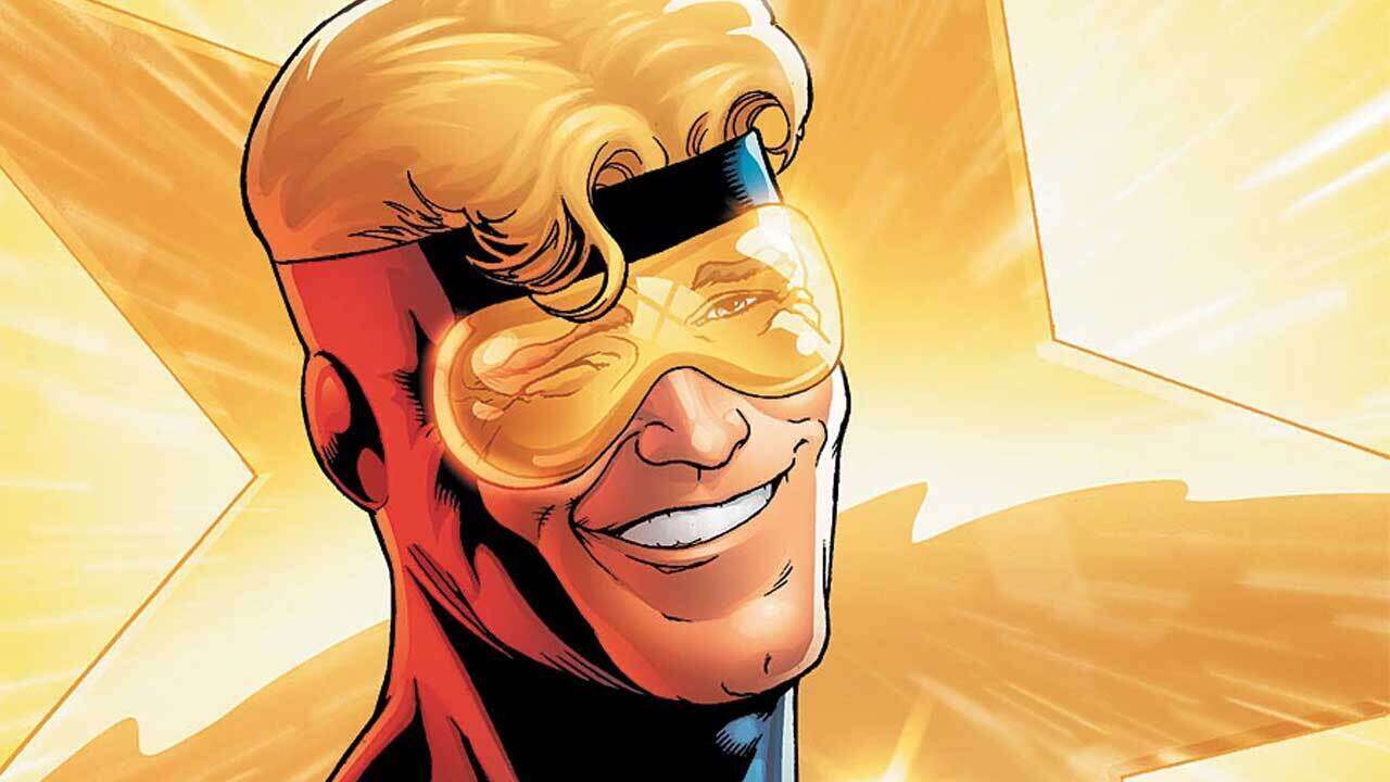 A promotional image of Booster Gold smiling for his DCU television series.