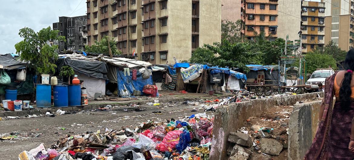 An apartment building in an informal settlement in Mumbai, India. An apartment building in an informal settlement in Mumbai, India.