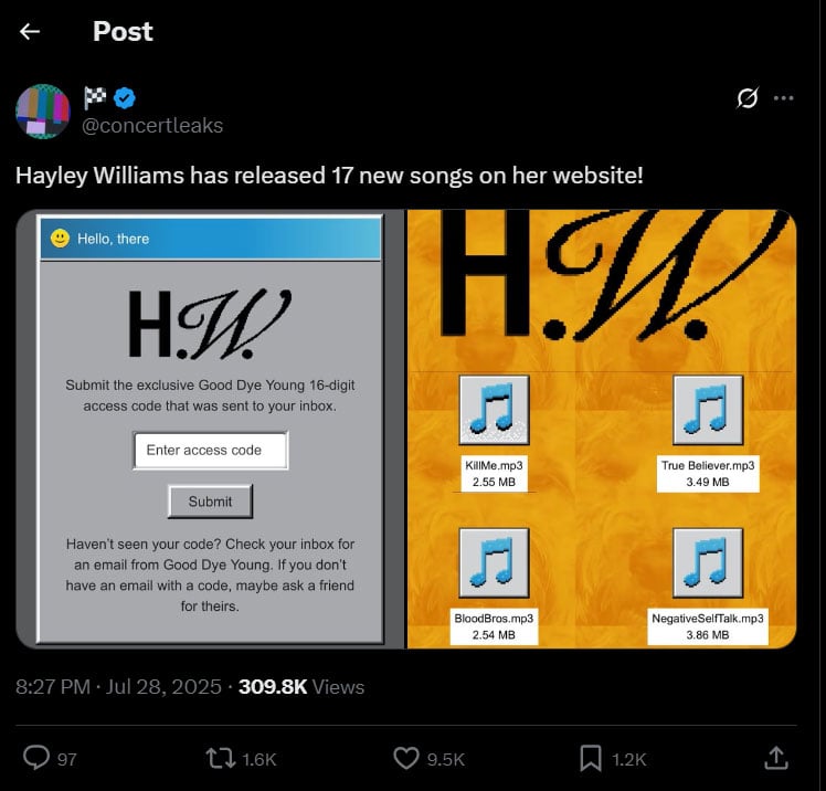 Hayley Williams surprises fans with 17 new songs.