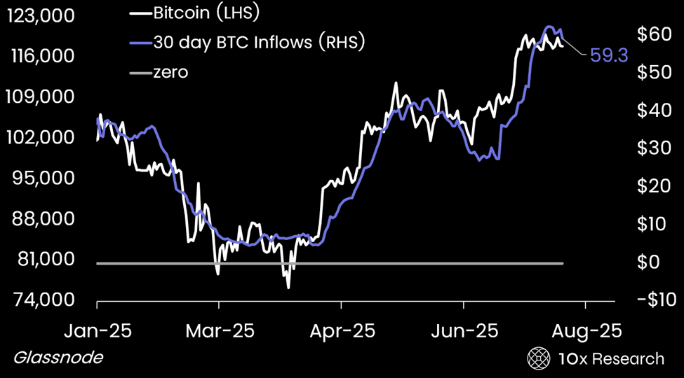 Capital entries in the Bitcoin network (10x Research/Glassnode)