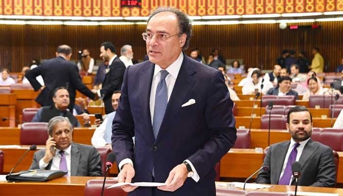 The Minister of Finance, Muhammad Aurengzeb, speaks during the NAS Budget session in Islamabad, on June 26, 2025. - x/@naofpakistan