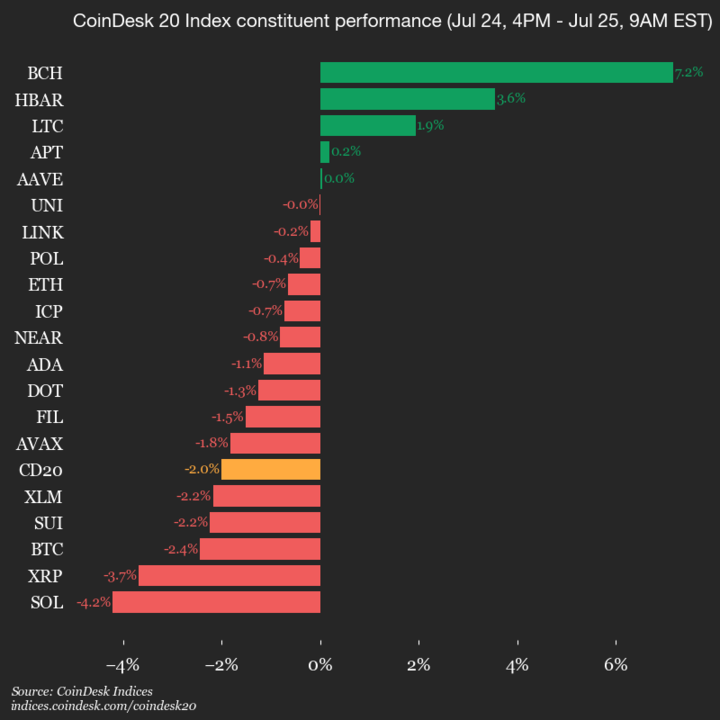 9AM COINDESK 20 UPDATE FOR 2025-07-25: Vertical