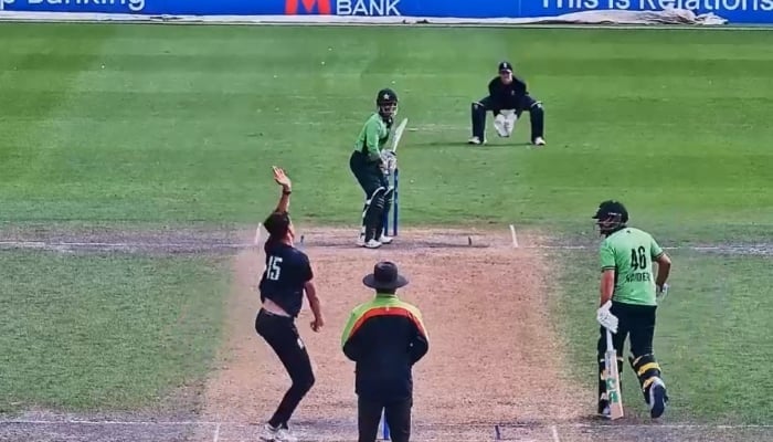 Pakistan Shaheens's opening batter, Azan Awais, plays a shot during the third and last one -day game against PCC Select XI at the 1st Central County Ground in Hove on July 27, 2025.