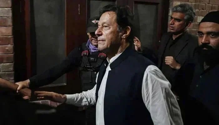 The founder of PTI, Imran Khan, is shown after appearing in the Superior Court of Lahore on March 17, 2023. - AFP