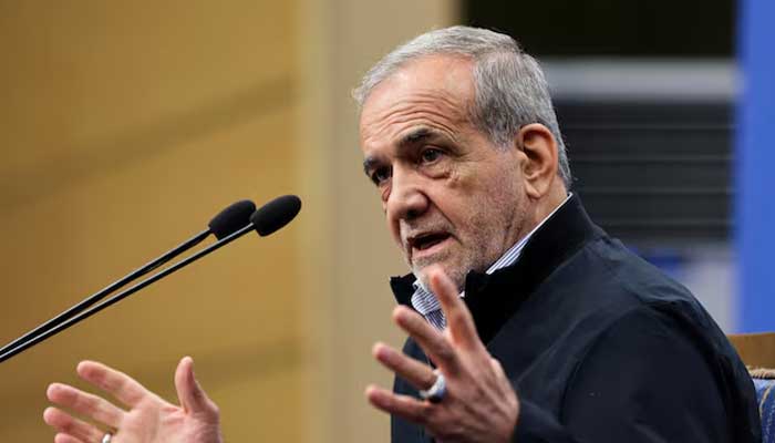 The president of Irans, Masoud fishshkian, attends a press conference in Tehran, Iran, September 16, 2024. - Reuters