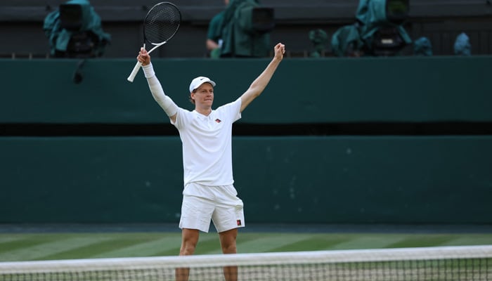 Italys Jannik Sinner celebrates after winning the final of male singles against the wives Carlos Alcaraz during Wimbledon in the All England Lawn Tennis and Croquet Club, London, Great Britain on July 13, 2025. - Reuters - Reuters -